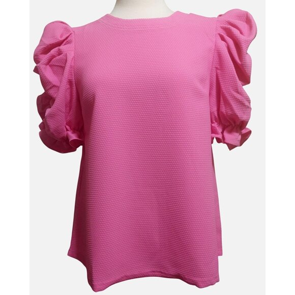 NWT Voy Women's Pink Puffy Sleeve Textured Top Size SMALL - Picture 1 of 8